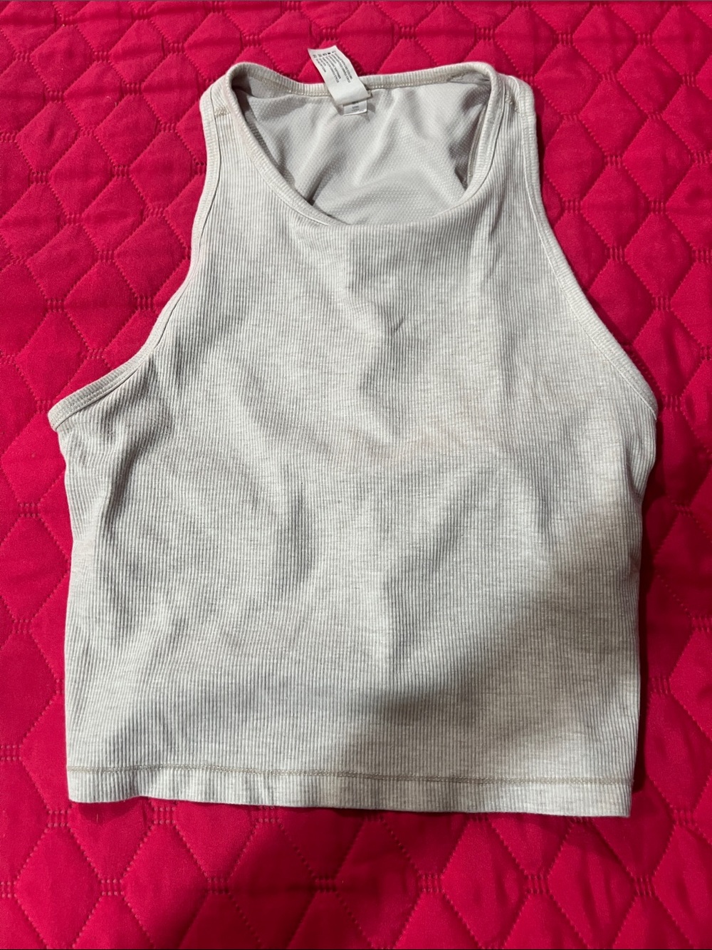 Yogalicious Tan Ribbed High Neck Crop Tank